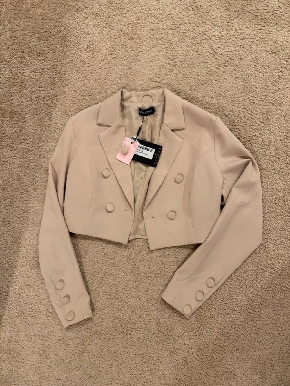 NWT PrettyLittleThing Camel Cropped Double Button Blazer US 4